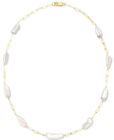 Macy's Cultured Freshwater Baroque Pearl (8 X 22mm) 24" Paperclip Necklace In 14k Gold-plated Sterling Silv In White