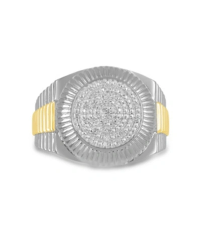 Macy's Men's Diamond Two-tone Circle Cluster Style Ring (1/10 Ct. T.w.) In 18k Gold-plate Sterling Silver (