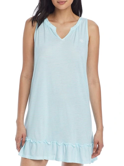 Lauren Ralph Lauren Sleeveless Flounce Knit Short Gown In Turquoise Stripe