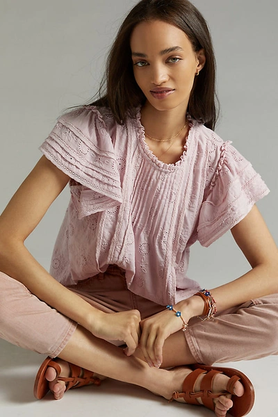 Forever That Girl Ruffled Eyelet Top In Pink