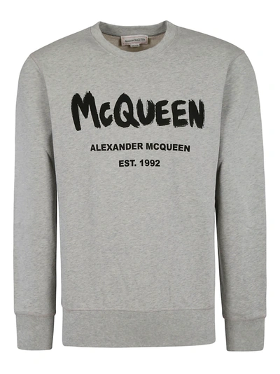 Alexander Mcqueen Graffiti-print Crew-neck Sweatshirt In Grey
