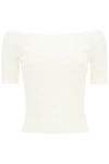 Alexander Mcqueen Off-the-shoulder Stretch-knit Top In Ivory (white)