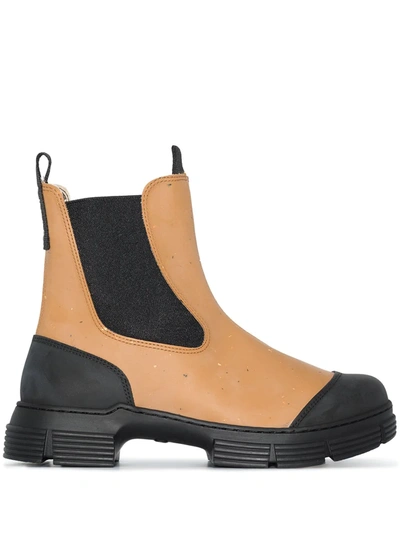 Ganni Two-tone Chunky Chelsea Boots In Brown