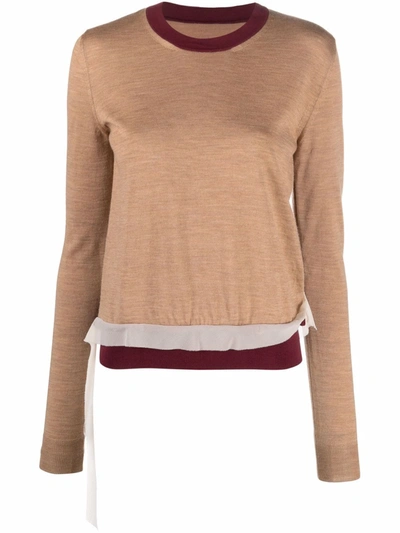 Maison Margiela Contrast-trim Long-sleeve Knitted Top In Nude
