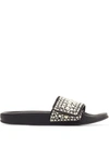Jimmy Choo Fitz Embellished Canvas-leather Slides In Schwarz