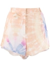 Rabanne Pleated Tie Dye-print Satin Shorts In Nude