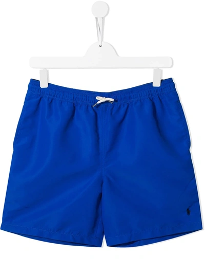 Ralph Lauren Kids' Embroidered Logo Swim Shorts In Blue