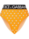 Dolce & Gabbana Spandex High-waisted Briefs With Rhinestones And Branded Elastic In Orange