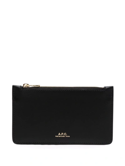A.p.c. Logo Zipped Wallet In Black