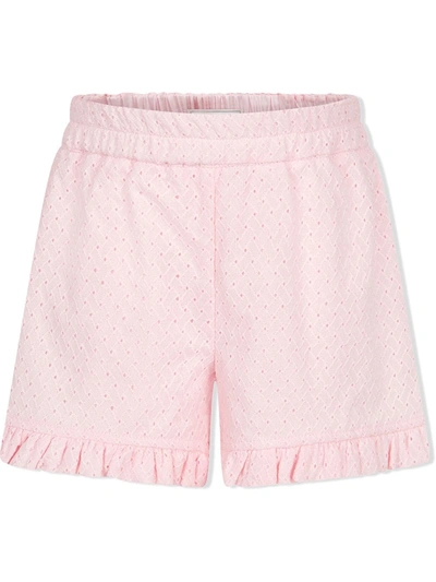 Monnalisa Babies' 刺绣荷叶裤脚短裤 In Pink