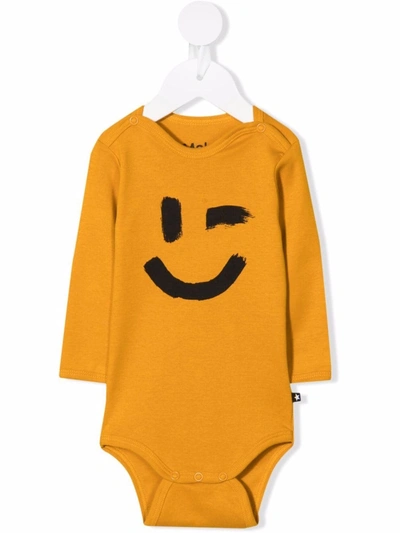 Molo Babies' Graphic-print Long-sleeved Romper In Yellow