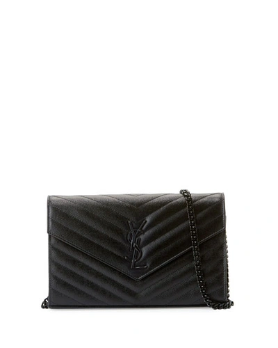 SAINT LAURENT YSL MONOGRAM LARGE WALLET ON CHAIN IN GRAINED LEATHER,PROD193680267