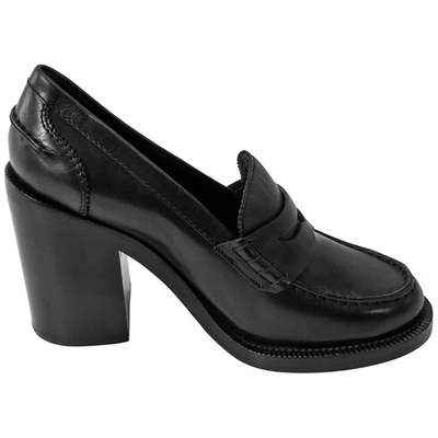 Burberry Ladies Black Leather Block Heel Penny Loafers