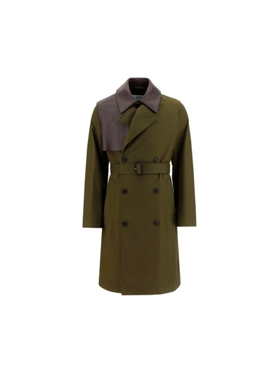 Loewe Military Green Cotton Double Breasted Trench Coat