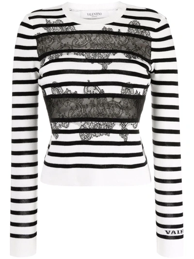 Valentino White And Black Striped Pullover In Pattern
