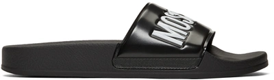 Moschino Men's Logo-embossed Rubber Slide Sandals In Black