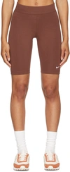 Nike Brown Sportswear Essential Bike Shorts In Dark Pony/white