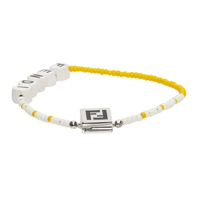 Fendi Mens Yellow Brand-pattern Ceramic And Glass Bracelet L In White