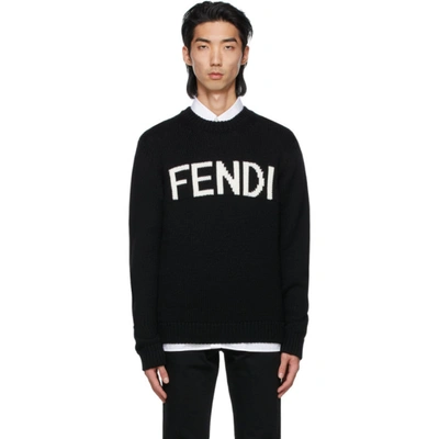 Fendi Black Wool Jacquard Logo Sweater