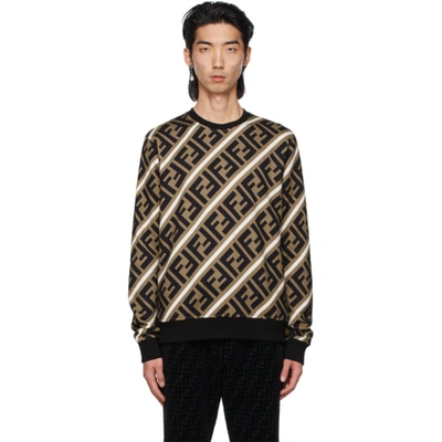 Fendi Mens Hazelnut Sail Graphic-pattern Relaxed-fit Cotton-jersey Sweatshirt S In Brown,black,white