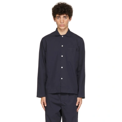 Tekla Long-sleeved Organic Cotton Pajama Shirt In Blue