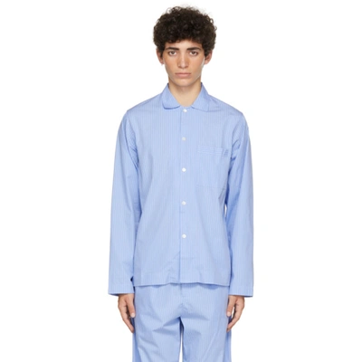 Tekla Organic Cotton Poplin Button-up Pyjama Shirt In Blue