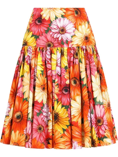 Dolce & Gabbana Pop Tiered Floral-print Cotton-poplin Midi Skirt In Multicolor