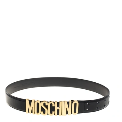 Pre-owned Moschino Black Glossy Leather Classic Logo Belt 85cm
