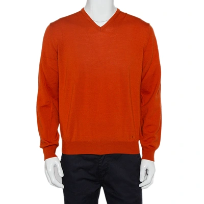 Pre-owned Burberry Burnt Orange Wool V-neck Jumper M