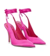 Attico Pink Satin Venus Slingback Heels In Fuchsia