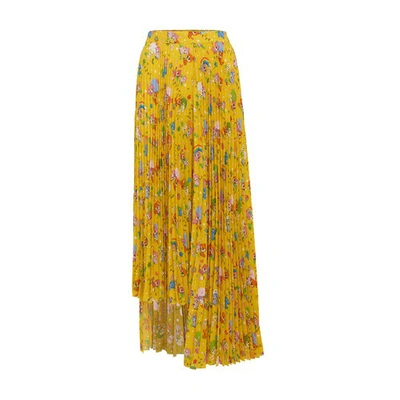 Balenciaga Puppies And Friends Asymmetric Pleated Printed Crepe Skirt In Yellow