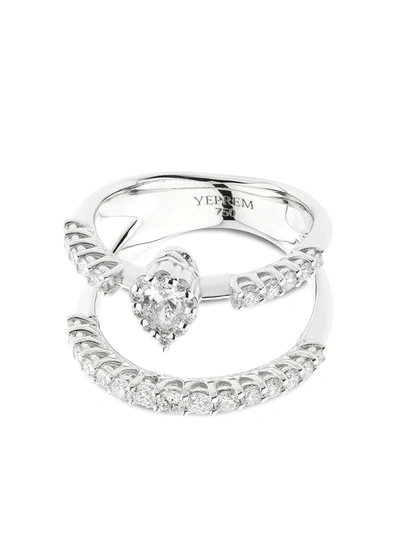 Yeprem 18kt White Gold Two Row Diamond Ring In Silver