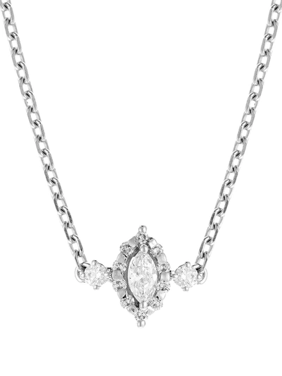 Yeprem 18kt White Gold Marquise Diamond Pendant Necklace In Silver
