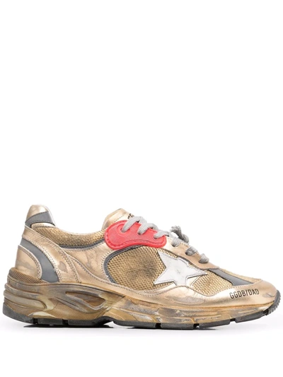 Golden Goose Running Sole Distressed-effect Sneakers In Gold