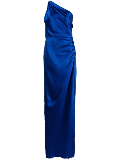 Michelle Mason One-shoulder Silk Gown In Blue