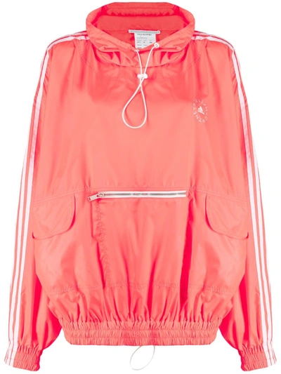 Stella Mccartney + Adidas Originals Jayla Neon Hooded Striped Shell Jacket In Red