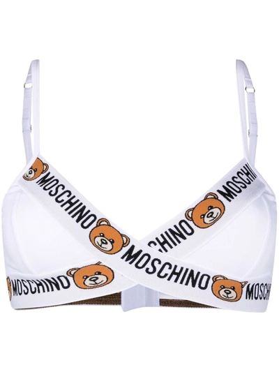 Moschino Teddy Bear Logo Triangle Bra In White
