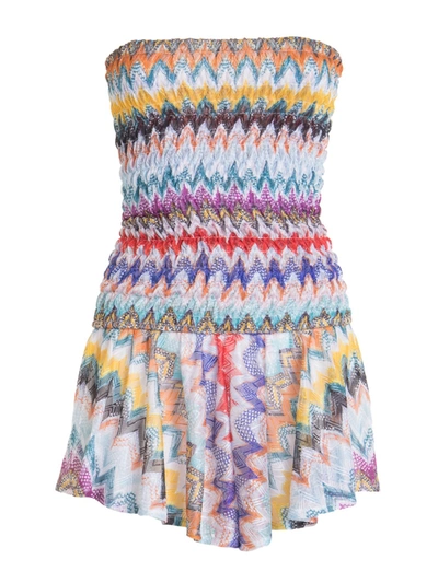 Missoni Mare Strapless Shirred Crochet-knit Playsuit In Multicolour