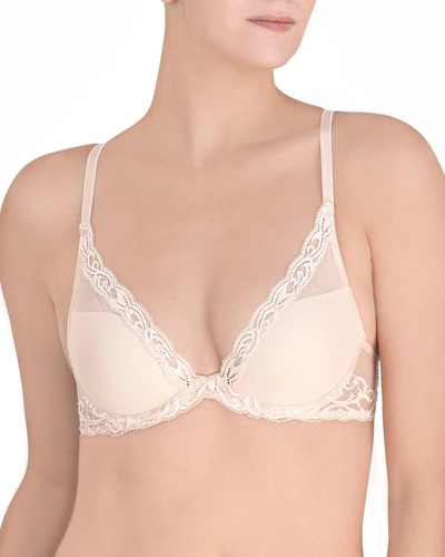 Natori Feathers Contour Plunge Bra In Sheer Pink