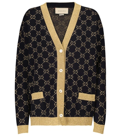 Gucci Gg Jacquard-knit Cotton-blend Cardigan In Black