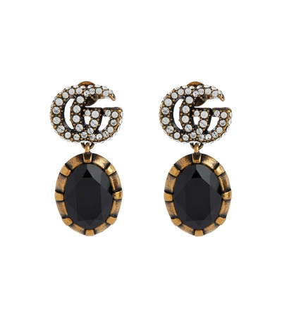 Gucci Crystal-embellished Double G Earrings In Black