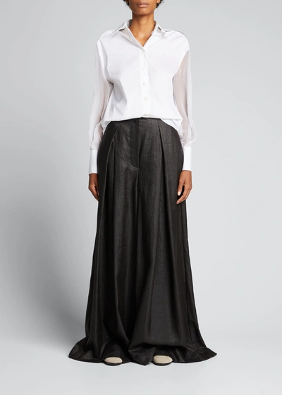 Brunello Cucinelli Mixed-media Monili Balloon-sleeve Top In C159 White