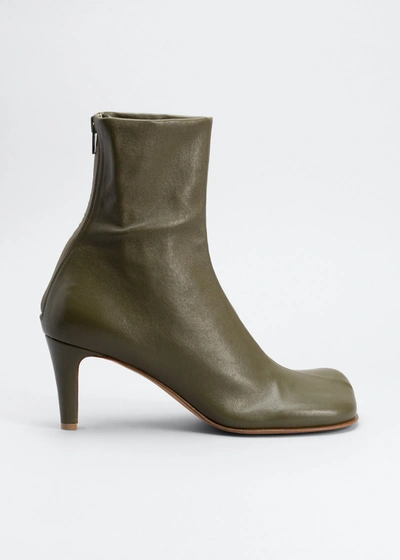 Bottega Veneta Bloc Stretch Leather Zip Ankle Booties In Khaki