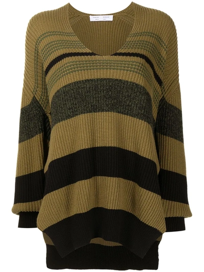 Proenza Schouler White Label Horizontal-stripe V-neck Jumper In Green