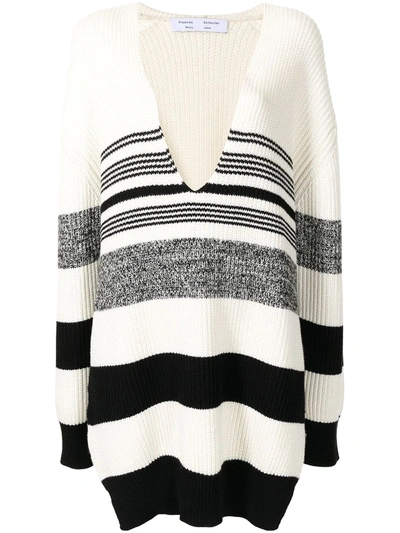 Proenza Schouler White Label Lofty Striped Oversized V-neck Sweater In Ecru/ Black
