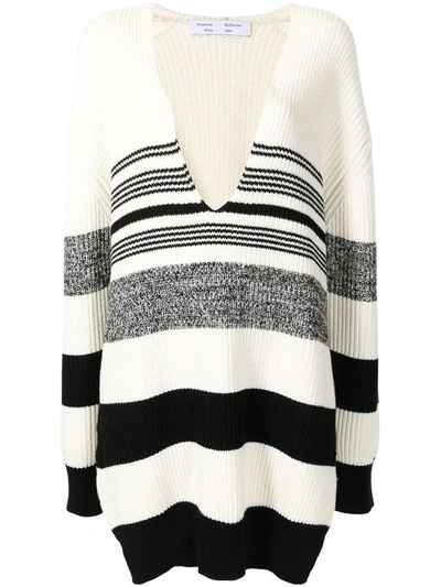 Proenza Schouler White Label Lofty Striped Oversized V-neck Jumper In White