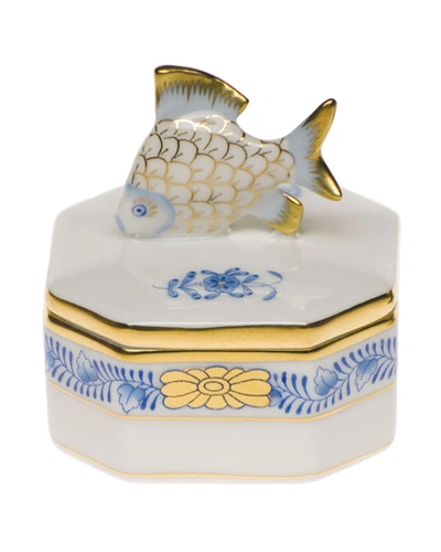 Herend Chinese Bouquet Blue Petite Octagonal Fish Box