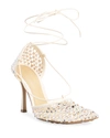 Bottega Veneta Women's Stretch Embellished Ankle Strap High Heel Pumps In Toile