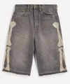 Kapital Wide-leg Distressed Appliquéd Denim Shorts In Black