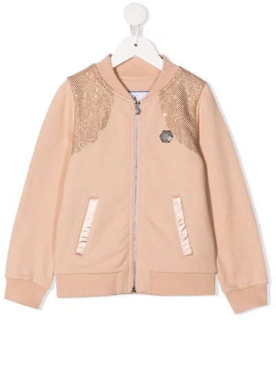 Philipp Plein Junior Kids' Iconic Plein Rhinestone-embellished Bomber Jacket In 中性色